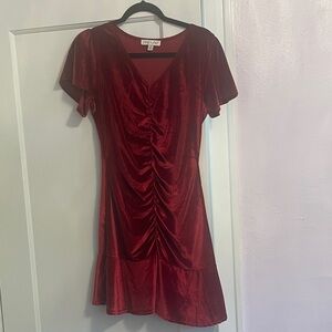 She & Sky Red Velvet Mini Dress
